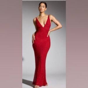 Elegant Red Sleeveless, Low Back, Simewhat Sheer Dress. Size 14